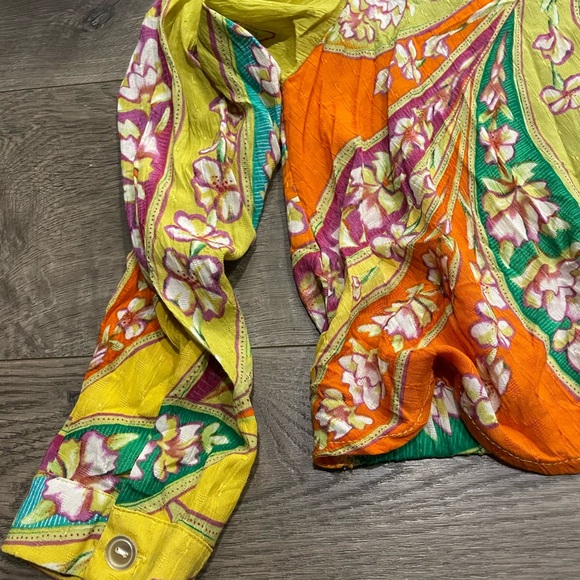 Haute Hippie NWT Cropped Faux Wrap Blouse Top Floral Boho Elastic Waist Size L - Picture 5 of 5